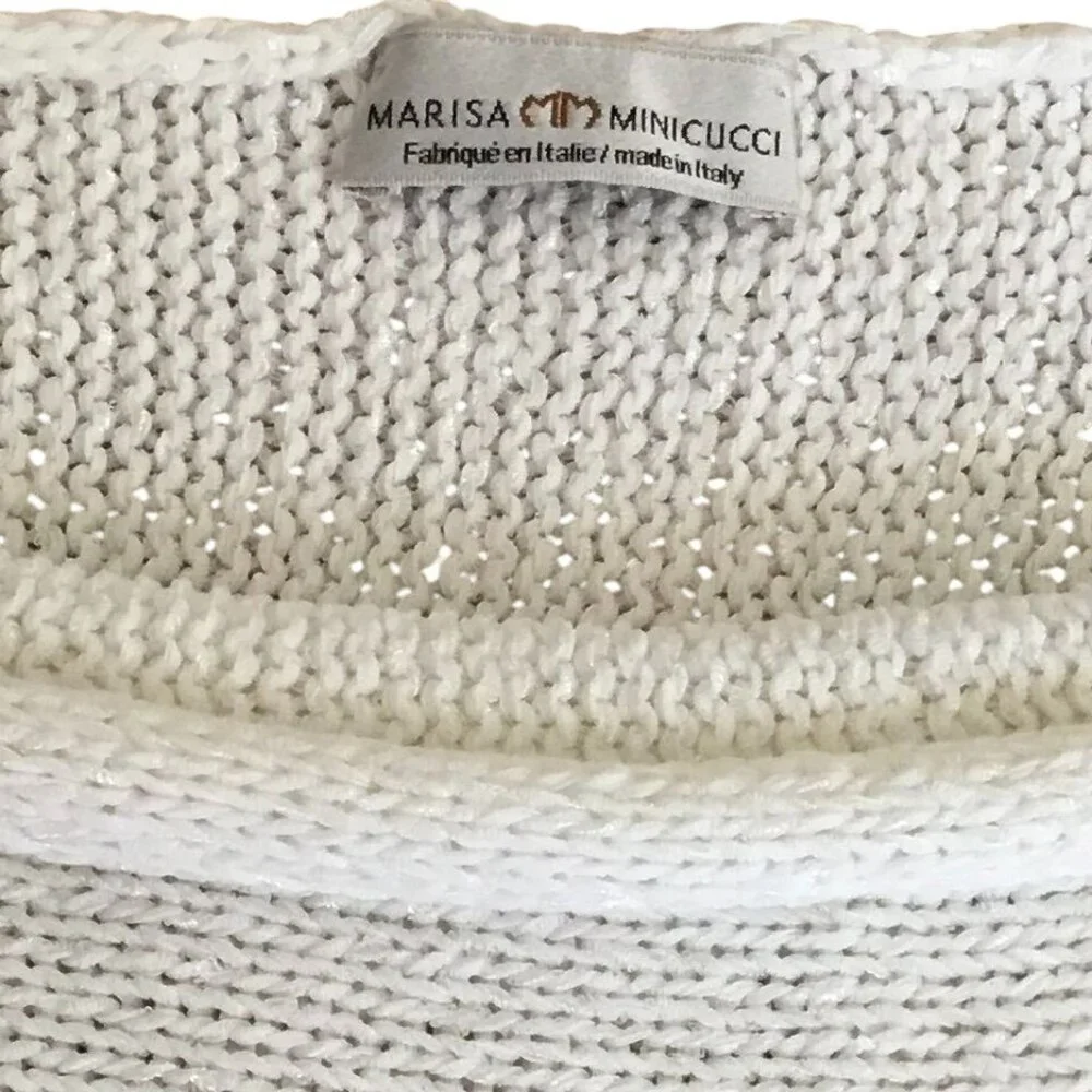 MARISA MINICUCCI White Boat Neck Bell Sleeve Minimalist Italian Knit Top M - Picture 3 of 8
